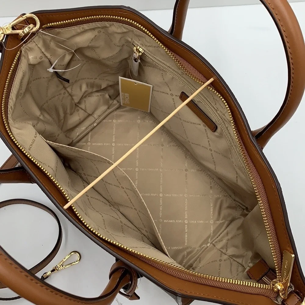 MICHAEL KORS AVRIL LARGE TOP ZIP SATCHEL BROWN/LUGGAGE SIGNATURE COLOR
